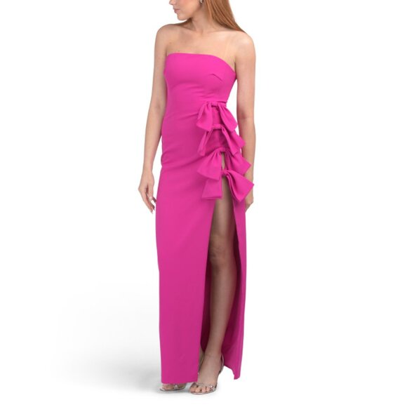 JEWEL BY BADGLEY MISCHKA Hot Pink Side Bow Strapless Maxi Dress - Picture 1 of 1